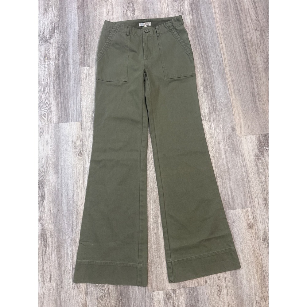 LoveShackFancy Emilie Womens Olive Green Utility Wide Leg High Rise Pants Size 2